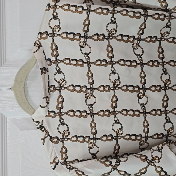 Zara Woman Chainlink Equestrian Tunic Shirt Blouse Cream Brown Size Large - Picture 8 of 13